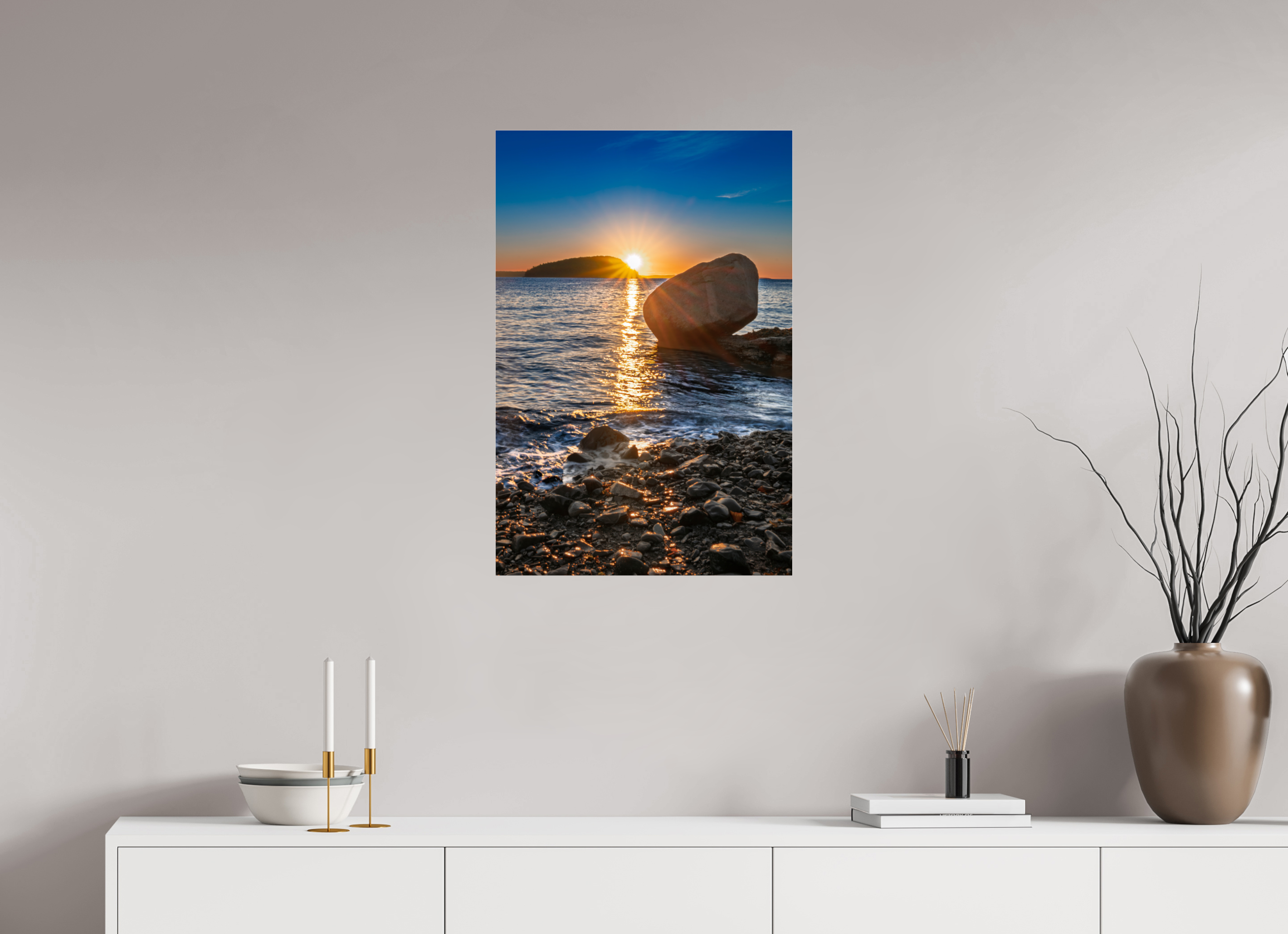 20 x 30″, Photo Print Under Acrylic Glass Balance Rock at Bar Harbor, Maine