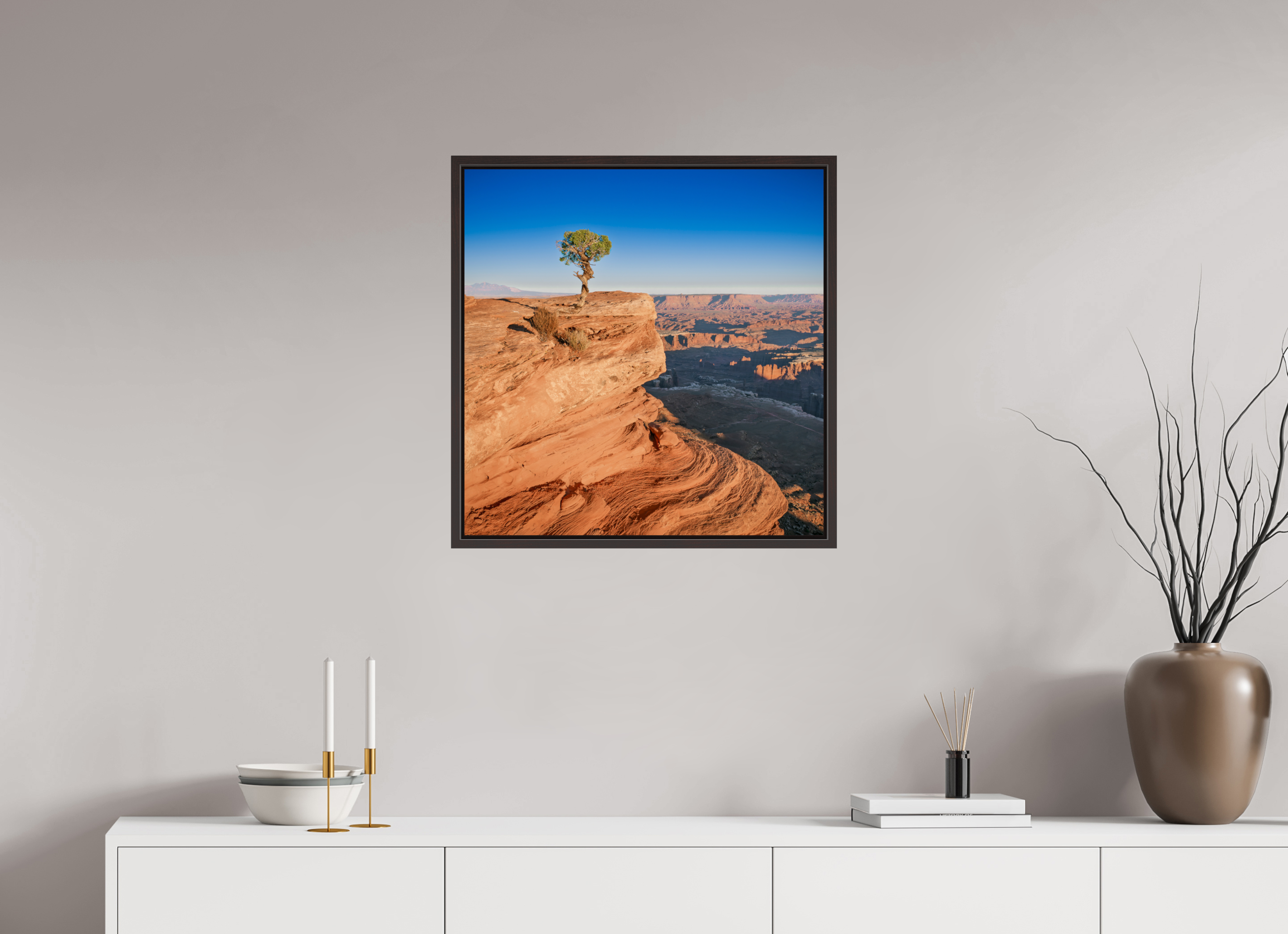 24 x 24.5″, Alder Brown Floater Frame Silent Sentinel of Canyonlands National Park, Utah