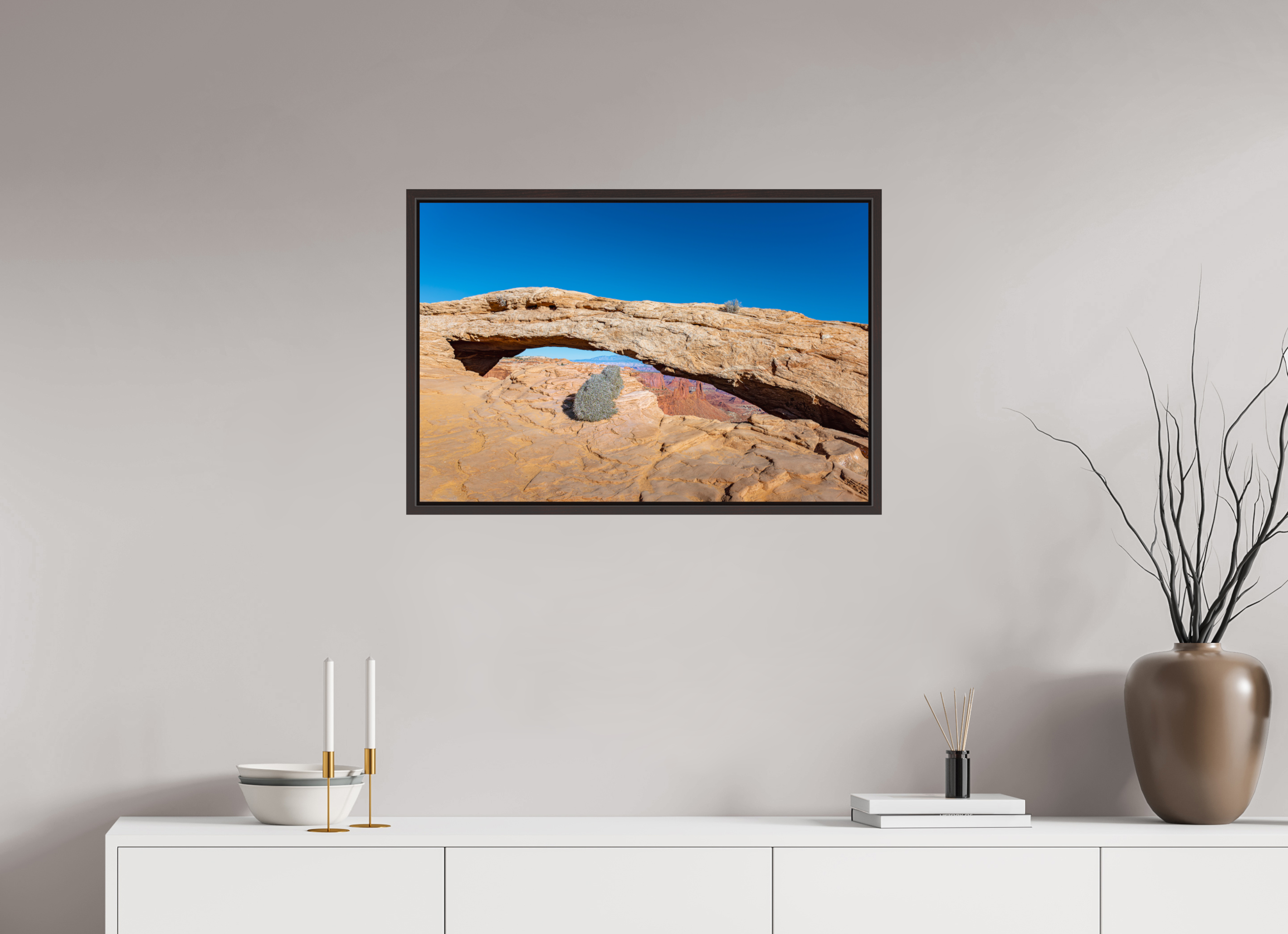 30 x 20″, Alder Brown Floater Frame 'Rabbit's View' - Mesa Arch, Canyonlands National Park, Utah
