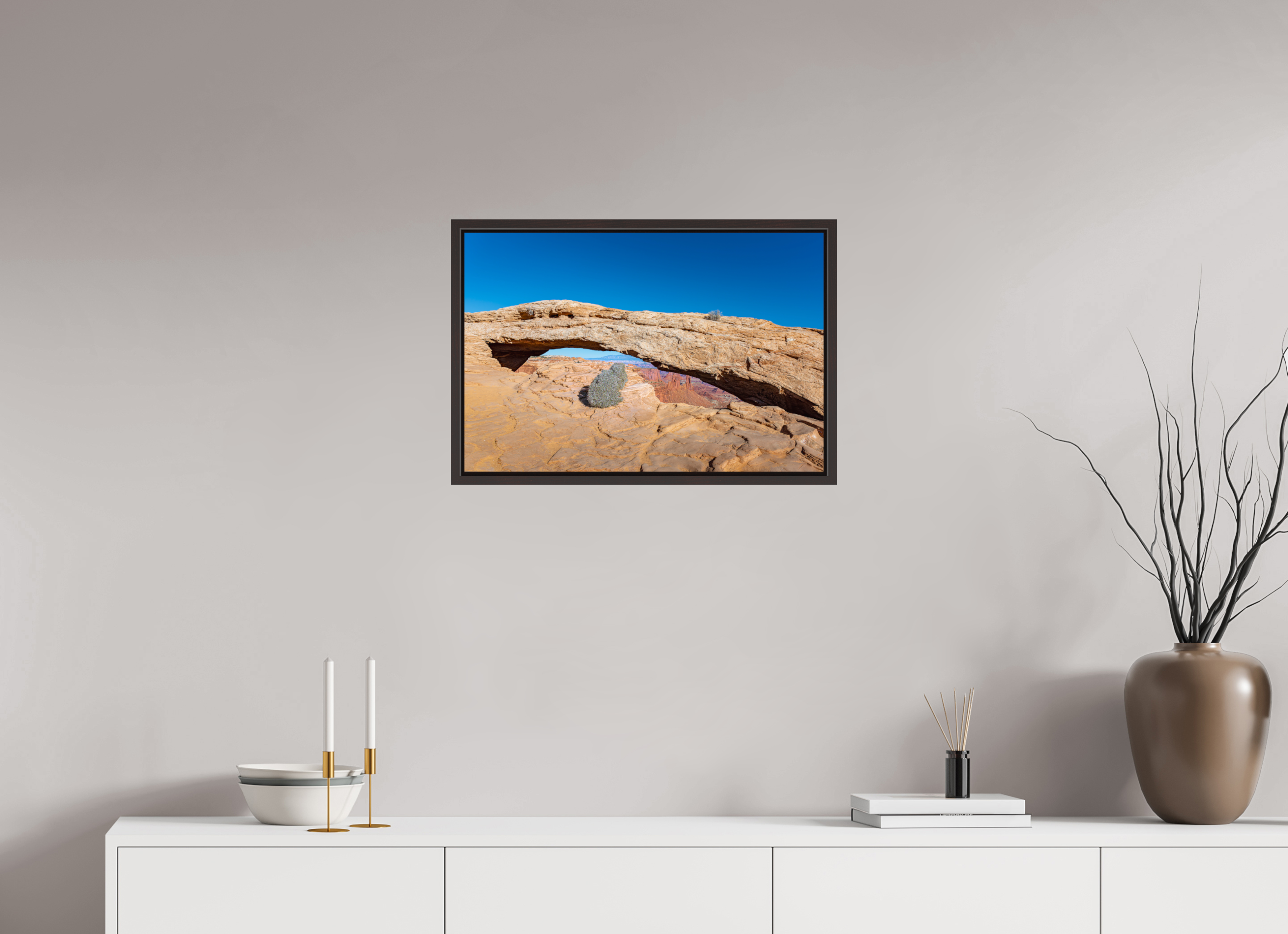 24 x 16″, Alder Brown Floater Frame 'Rabbit's View' - Mesa Arch, Canyonlands National Park, Utah