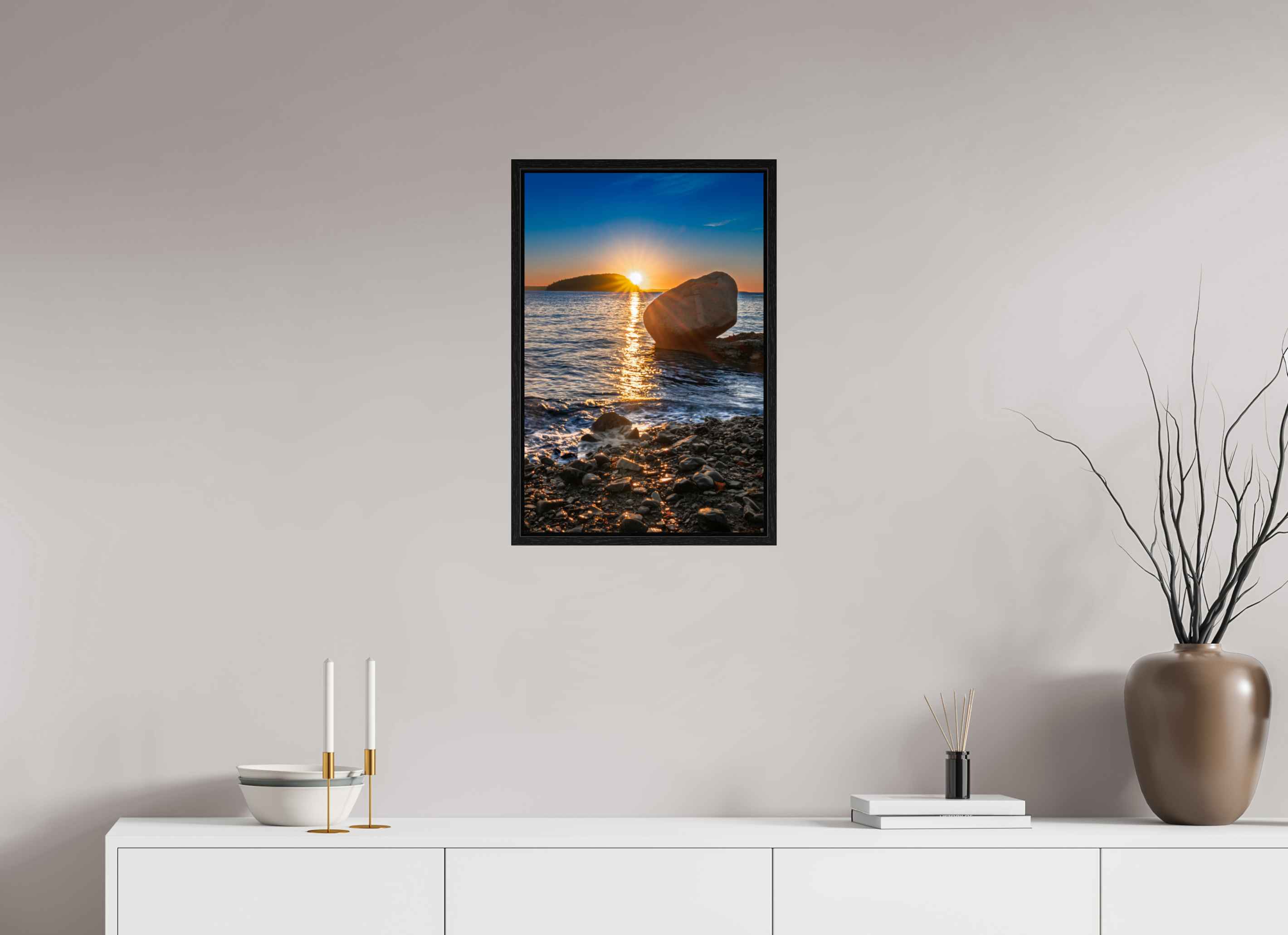 16 x 24″, Floater Frame Balance Rock at Bar Harbor, Maine