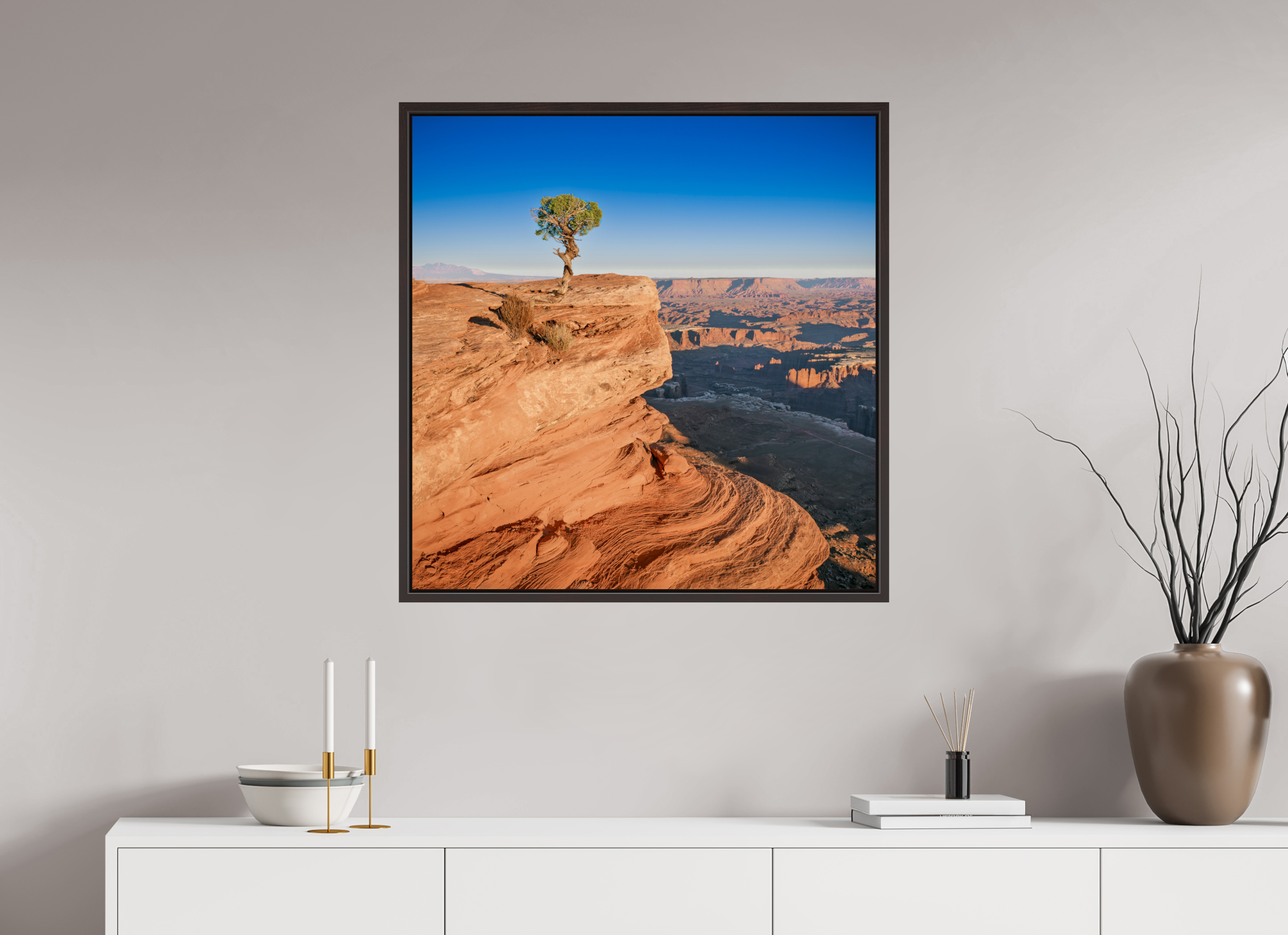 31 x 31.6″, Alder Brown Floater Frame Silent Sentinel of Canyonlands National Park, Utah