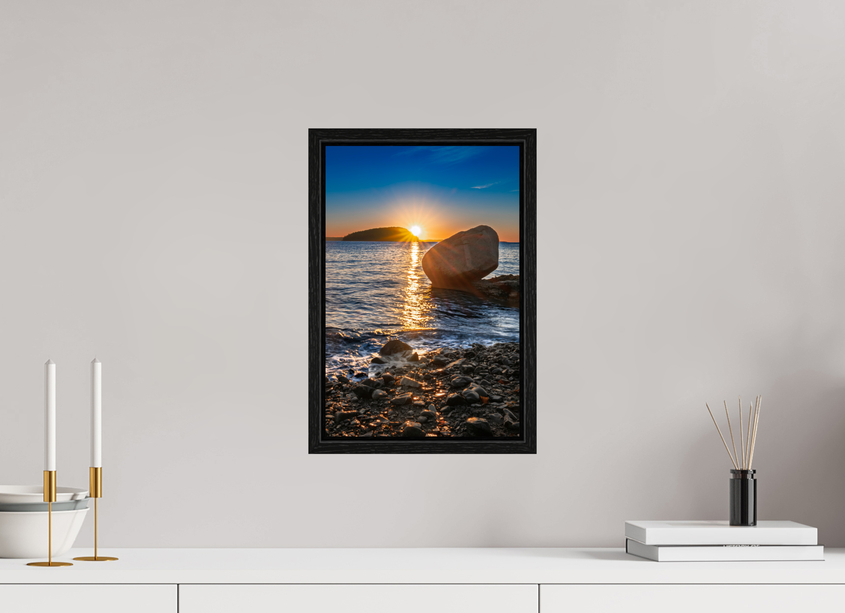 10 x 15″, Floater Frame Balance Rock at Bar Harbor, Maine