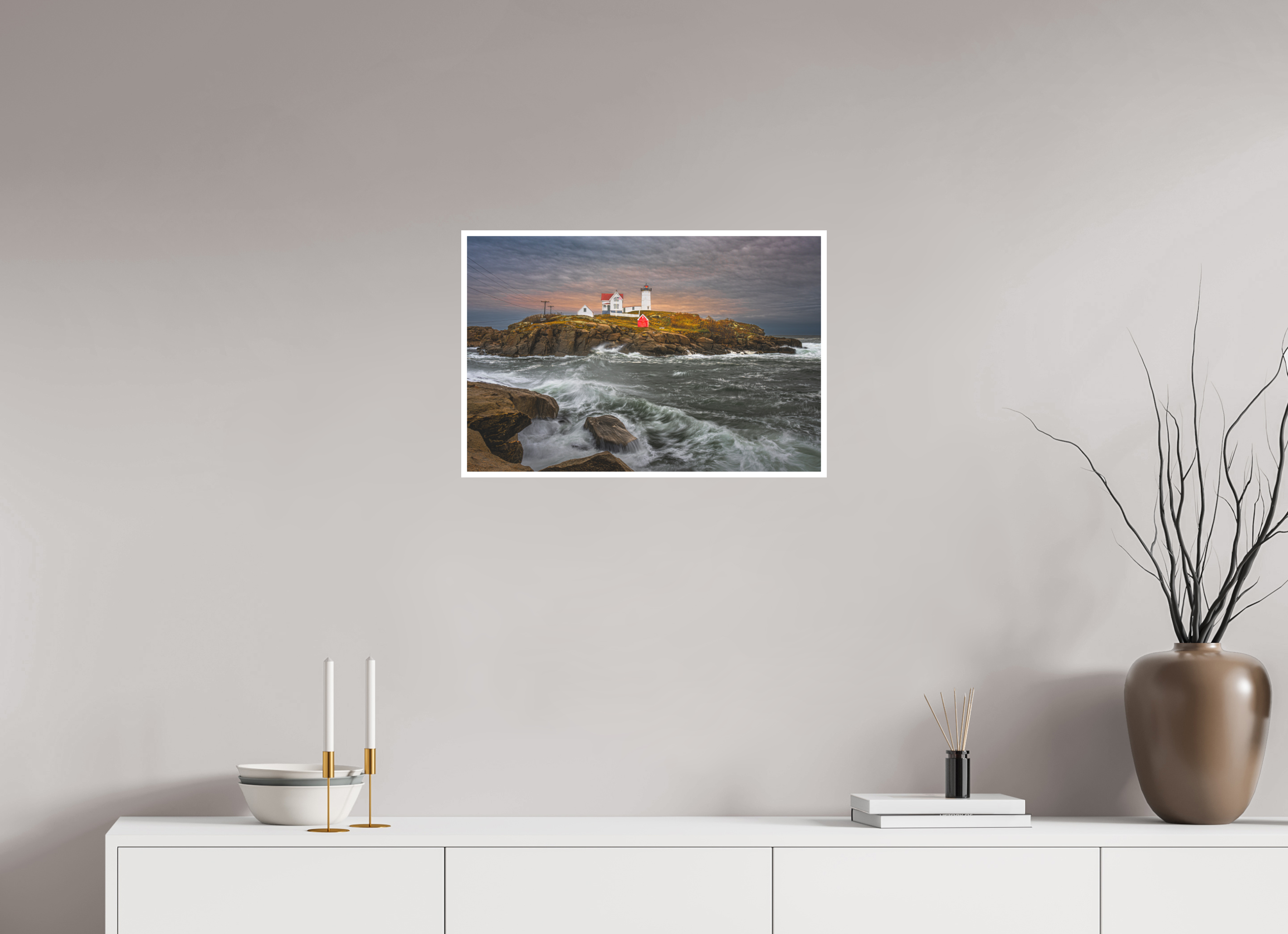 24 x 16″, Fine Art Print on Hahnemuhle German Etching Cape Neddick Nubble Lighthouse, Maine