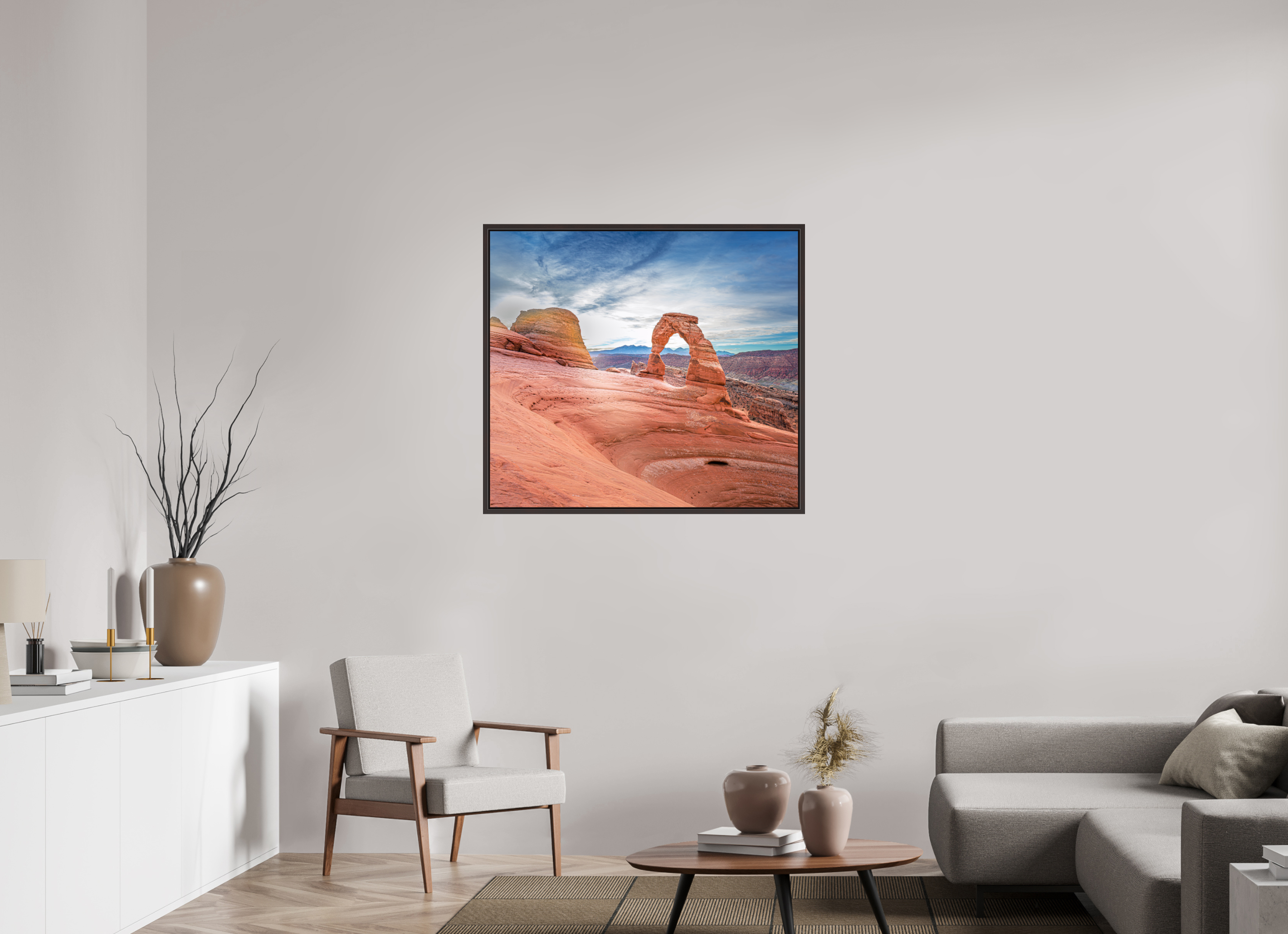 39.1 x 35″, Alder Brown Floater Frame Delicate Arch, Arches National Park, Utah