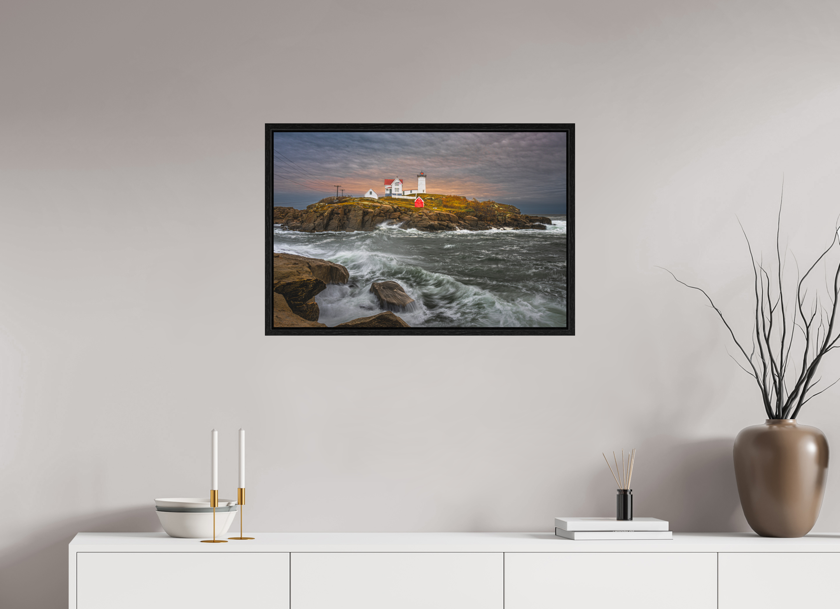 30 x 20″, Floater Frame Cape Neddick Nubble Lighthouse, Maine