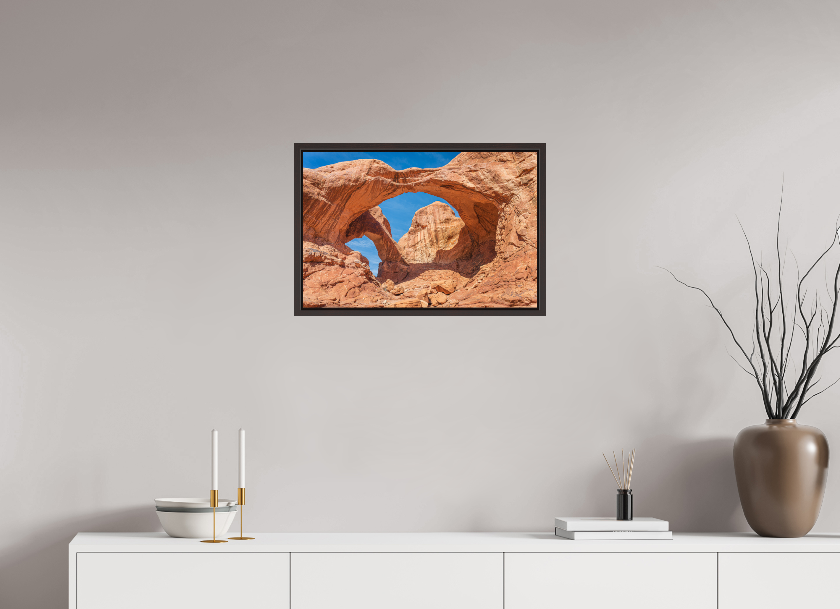 24 x 16″, Alder Brown Floater Frame Double Arch, Arches National Park, Utah